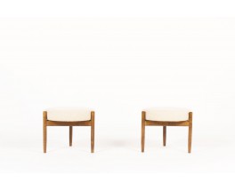 Hugo Frandsen stools in teak and beige linen edition Spottrup Mobler 1950 set of 2