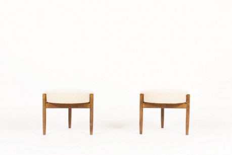 Tabourets Hugo Frandsen teck et lin beige édition Spottrup Mobler 1960 set de 2