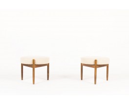 Hugo Frandsen stools in teak and beige linen edition Spottrup Mobler 1950 set of 2