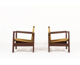 Armchairs in dark wood and rope 1950 set of 2