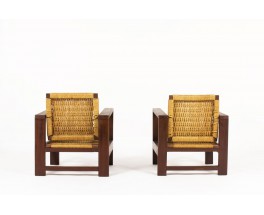 Armchairs in dark wood and rope 1950 set of 2