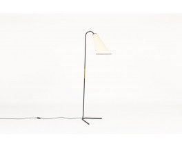 Floor lamp in black metal rattan and beige paper lampshade 1950