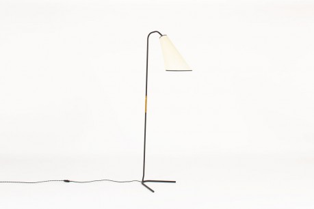 Floor lamp in black metal rattan and beige paper lampshade 1950