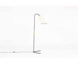 Floor lamp in black metal rattan and beige paper lampshade 1950