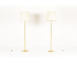 Floor lamps in brass with beige paper lampshades 1950 set of 2
