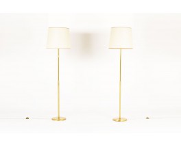 Lampadaires en laiton abat-jours papier beige 1950 set de 2