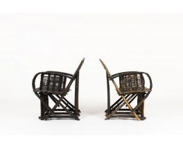 Fauteuils en palmier patiné noir 1950 set de 2