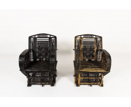 Fauteuils en palmier patiné noir 1950 set de 2