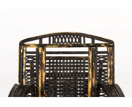 Fauteuils en palmier patiné noir 1950 set de 2