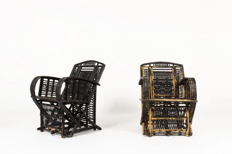 Fauteuils en palmier patiné noir 1950 set de 2