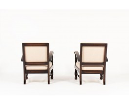 Fauteuils Charles Dudouyt acajou et lin beige 1930 set de 2