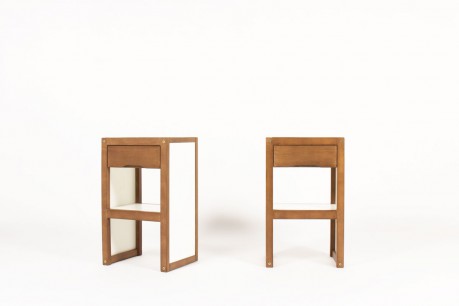 Andre Sornay nightstands in beech and white laminate 1960 set of 2