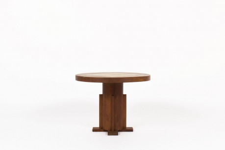 Charles Dudouyt round coffee table oak and parchment 1930