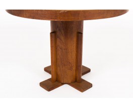 Table basse ronde Charles Dudouyt en chêne et parchemin 1930