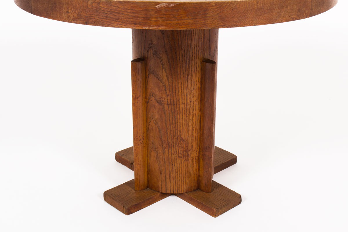 Charles Dudouyt round coffee table oak and parchment 1930