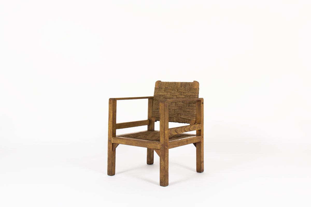 Armchair tinted pine and rope 1950