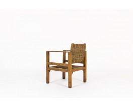 Armchair tinted pine and rope 1950