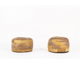 Poufs en patchwork de cuir marron édition De Sède 1960 set de 2