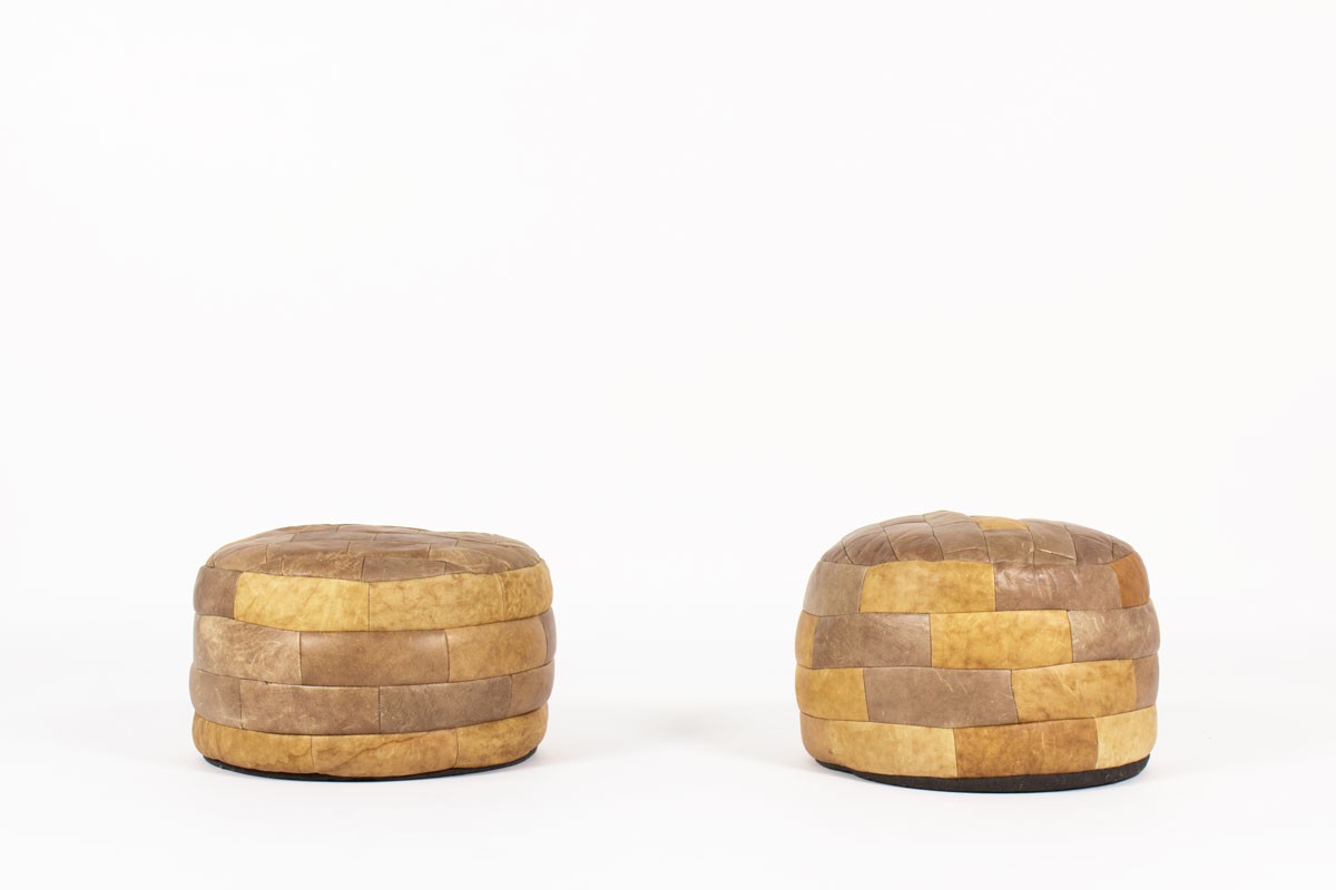 Ottomans in brown patchwork leather edition De Sede 1960 set of 2