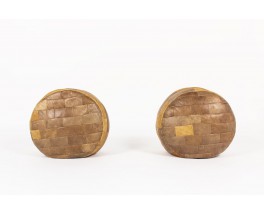 Poufs en patchwork de cuir marron édition De Sède 1960 set de 2