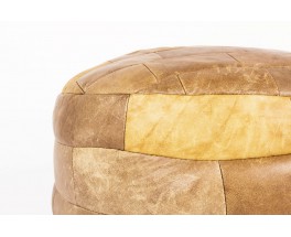 Poufs en patchwork de cuir marron édition De Sède 1960 set de 2