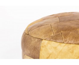 Poufs en patchwork de cuir marron édition De Sède 1960 set de 2