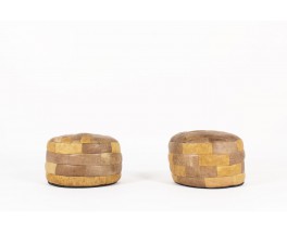 Poufs en patchwork de cuir marron édition De Sède 1960 set de 2