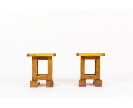 Square stools in solid elm 1960 set of 2