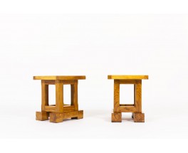 Square stools in solid elm 1960 set of 2