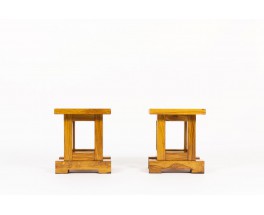 Square stools in solid elm 1960 set of 2