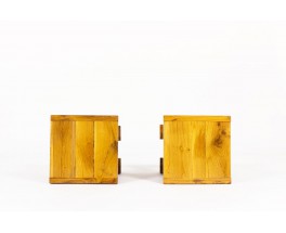 Square stools in solid elm 1960 set of 2