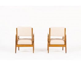 Fauteuils chêne et lin beige design reconstruction 1950 set de 2