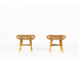 Franco Albini round stools in wicker edition Vittorio Bonacina 1960 set of 2