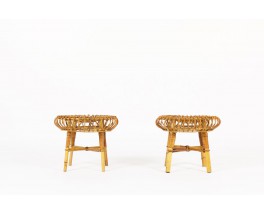 Tabourets ronds Franco Albini en osier édition Vittorio Bonacina 1960 set de 2