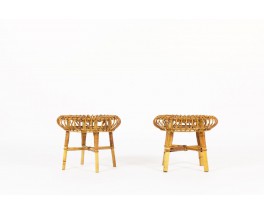 Franco Albini round stools in wicker edition Vittorio Bonacina 1960 set of 2