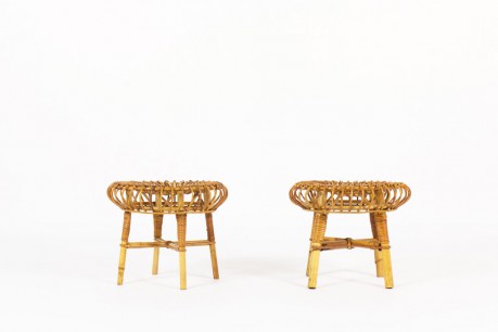 Tabourets ronds Franco Albini en osier édition Vittorio Bonacina 1960 set de 2