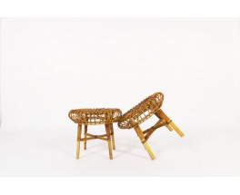 Tabourets ronds Franco Albini en osier édition Vittorio Bonacina 1960 set de 2