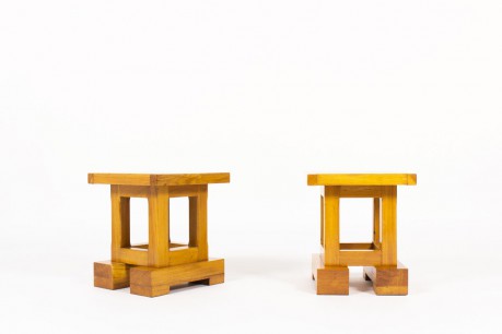 Square sofa ends in solid elm 1960 set of 2