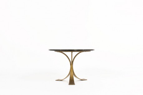 Table basse ronde métal doré et marbre noir 1970