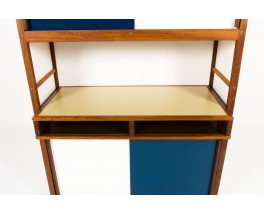 Andre Sornay storage unit with 4 doors in mahogany with white and blue lacquer 1960