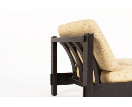 Fauteuil et repose-pieds en chêne noirci et tissu beige 1950