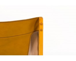 Chauffeuses pin cuir marron et lin beige 1950 set de 2