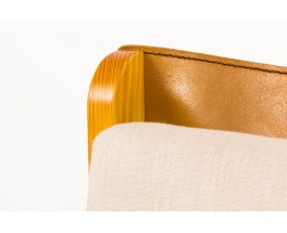 Chauffeuses pin cuir marron et lin beige 1950 set de 2