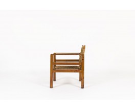 Fauteuil en corde tressée et pin teinté 1950