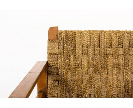 Armchair in rope and tinted pine 1950