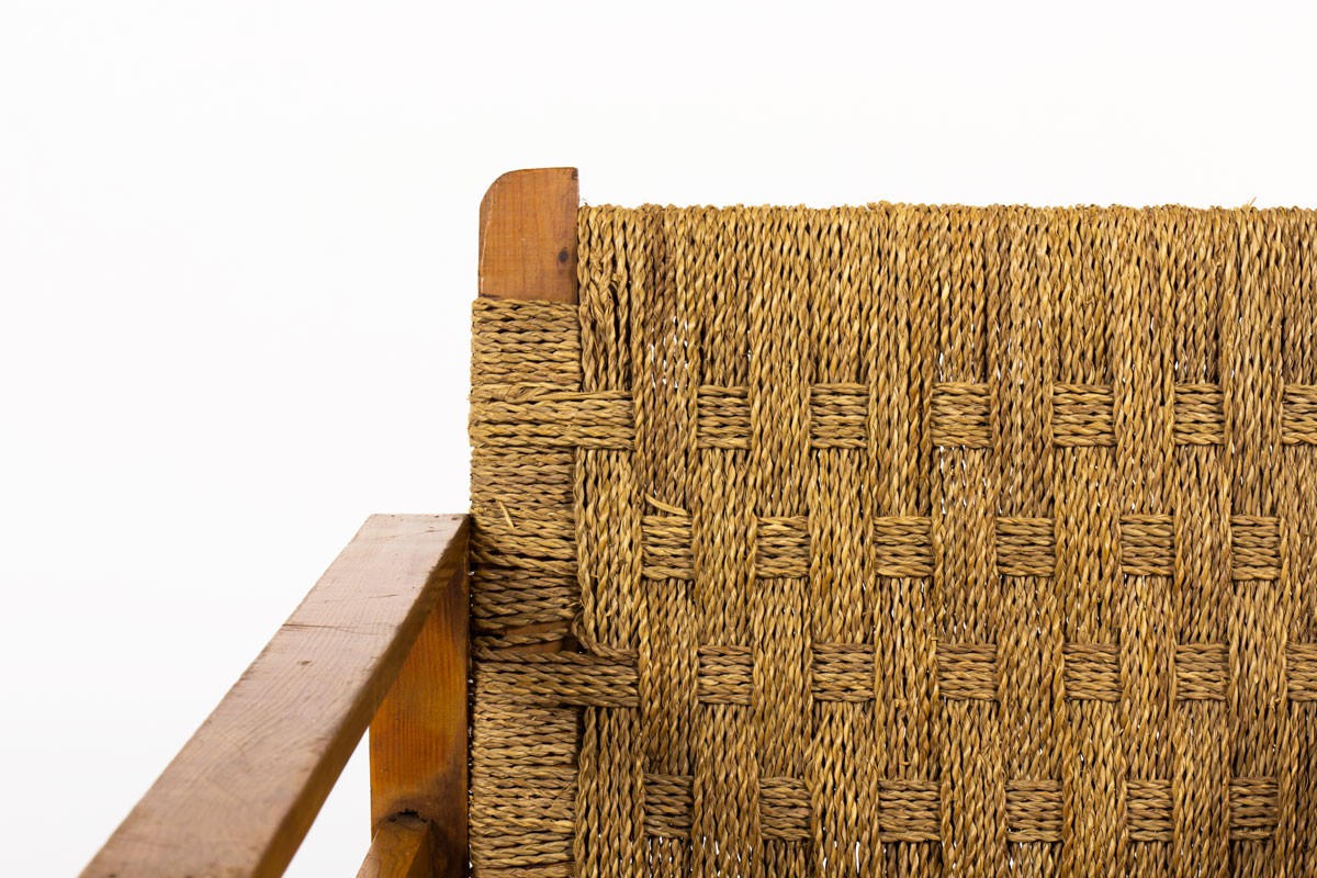 Armchair in rope and tinted pine 1950