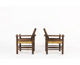 Fauteuils en noyer et corde 1950 set de 2