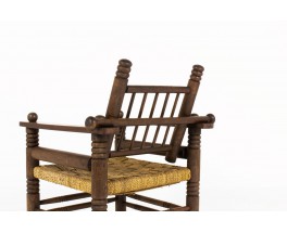 Armchairs in walnut and rope 1950 set of 2