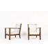 Fauteuils en noyer et tissu beige design reconstruction 1950 set de 2