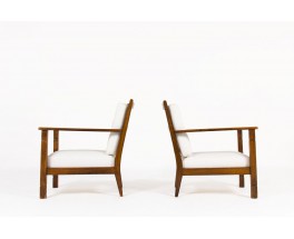 Fauteuils en noyer et tissu beige design reconstruction 1950 set de 2